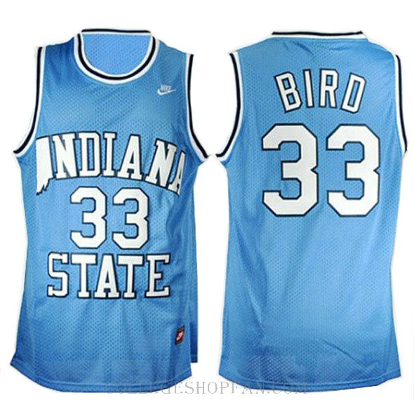 Larry Bird Indiana State Sycamores #33 Authentic College Basketball Mens Jersey Blue